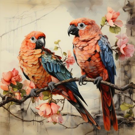 parrot Botanical Scrapbook Sketches flowers illustration collage postcard print bouquet posterの素材