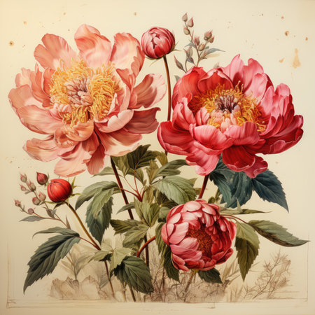 peony Botanical Scrapbook Sketches flowers illustration collage postcard print bouquet posterの素材