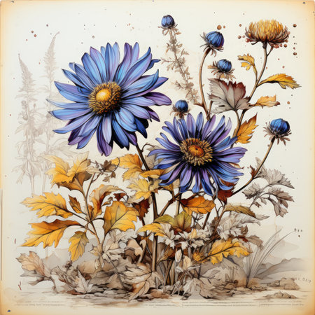 Botanical Scrapbook Sketches flowers illustration collage postcard print bouquet posterの素材