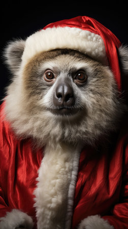 Cute koala red santa hat background snow postcard fluffy animals gift red winter photo wapp art posterの素材