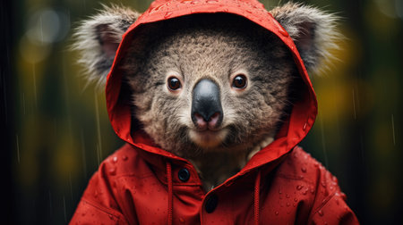 Cute koala red santa hat background snow postcard fluffy animals gift red winter photo wapp art posterの素材
