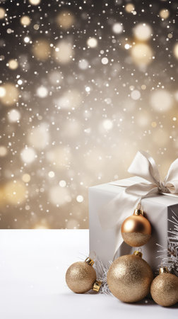 Christmas decorative items gift box star bow bell Christmas tree ornaments Holiday Decorations space text Happy New Yearの素材