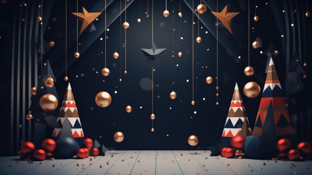 Christmas themed photo zone gold decorations shape trees style linear patterns shapes Christmas tree pyramidsの素材