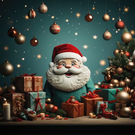 Christmas banner blank space text santa claus celebrate giftboxes green background clipart Christmas ornamentの素材