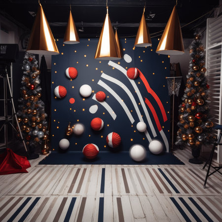 Christmas themed photo zone gold decorations shape trees style linear patterns shapes Christmas tree pyramidsの素材