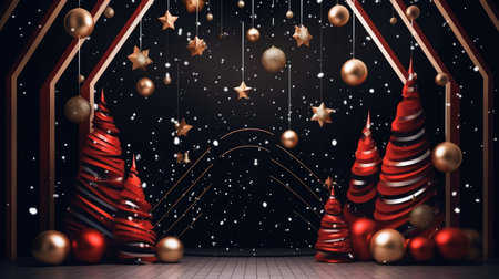 Christmas themed photo zone gold decorations shape trees style linear patterns shapes Christmas tree pyramidsの素材