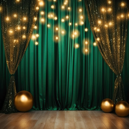 Backdrop studio photo christmas tree green background digital decorations garlands clipart cinematic light luxuryの素材