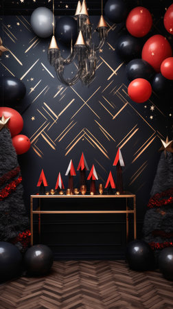 Christmas themed photo zone gold decorations shape trees style linear patterns shapes Christmas tree pyramidsの素材