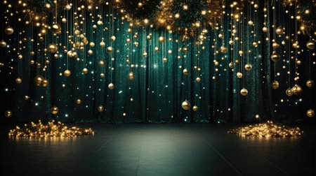 Backdrop studio photo christmas tree green background digital decorations garlands clipart cinematic light luxuryの素材
