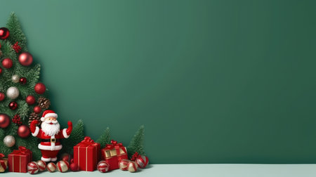 Christmas banner blank space text santa claus celebrate giftboxes green background clipart Christmas ornamentの素材