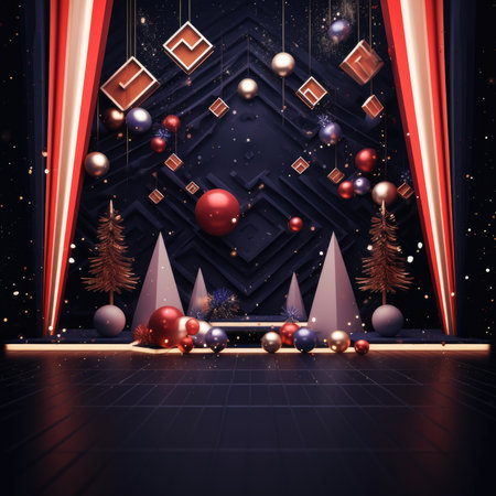 Christmas themed photo zone gold decorations shape trees style linear patterns shapes Christmas tree pyramidsの素材