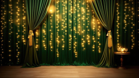 Backdrop studio photo christmas tree green background digital decorations garlands clipart cinematic light luxuryの素材