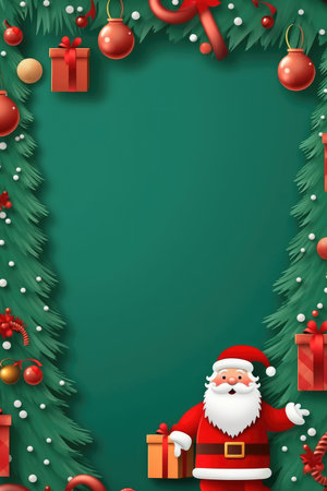 Christmas banner blank space text santa claus celebrate giftboxes green background clipart Christmas ornamentの素材
