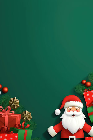 Christmas banner blank space text santa claus celebrate giftboxes green background clipart Christmas ornamentの素材