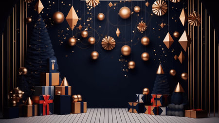 Christmas themed photo zone gold decorations shape trees style linear patterns shapes Christmas tree pyramidsの素材