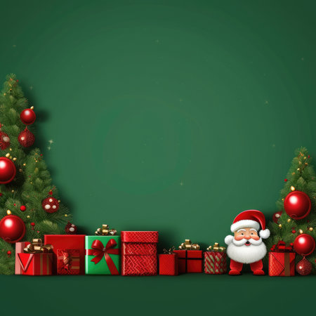 Christmas banner blank space text santa claus celebrate giftboxes green background clipart Christmas ornamentの素材