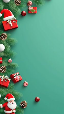 Christmas banner blank space text santa claus celebrate giftboxes green background clipart Christmas ornamentの素材
