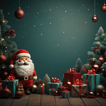Christmas banner blank space text santa claus celebrate giftboxes green background clipart Christmas ornamentの素材