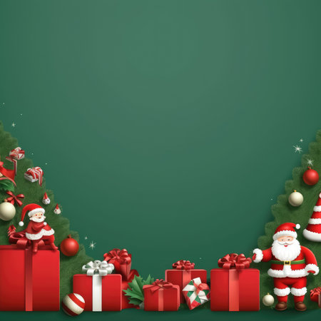 Christmas banner blank space text santa claus celebrate giftboxes green background clipart Christmas ornamentの素材
