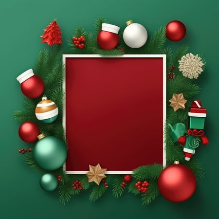 Christmas banner blank space text santa claus celebrate giftboxes green background clipart Christmas ornamentの素材
