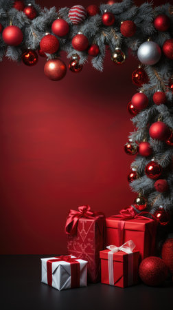 Christmas banner blank space text santa claus celebrate giftboxes green background clipart Christmas ornamentの素材