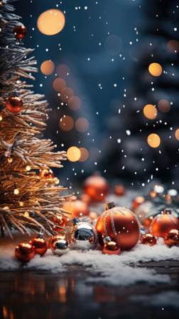 Sparkling Christmas Ornaments Decoration Defocused Background background Winter xmas holiday theme bannerの素材