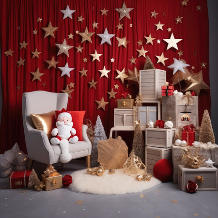 Beautiful photo zone with professional equipment and decorated Christmas tree fabulous feelingの素材