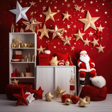 Beautiful photo zone with professional equipment and decorated Christmas tree fabulous feelingの素材