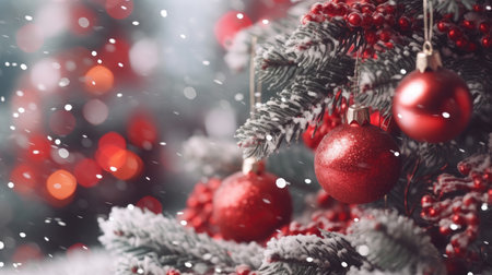 Sparkling Christmas Ornaments Decoration Defocused Background background Winter xmas holiday theme bannerの素材