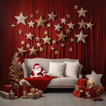 Beautiful photo zone with professional equipment and decorated Christmas tree fabulous feelingの素材