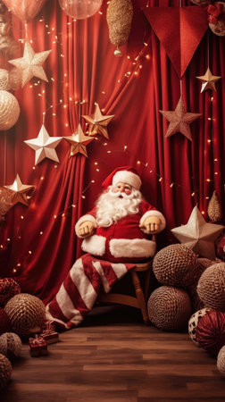 Beautiful photo zone with professional equipment and decorated Christmas tree fabulous feelingの素材