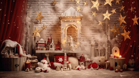Beautiful photo zone with professional equipment and decorated Christmas tree fabulous feelingの素材