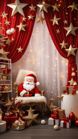 Beautiful photo zone with professional equipment and decorated Christmas tree fabulous feelingの素材