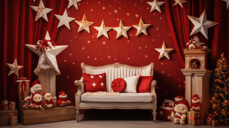 Beautiful photo zone with professional equipment and decorated Christmas tree fabulous feelingの素材
