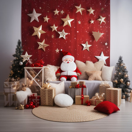 Beautiful photo zone with professional equipment and decorated Christmas tree fabulous feelingの素材
