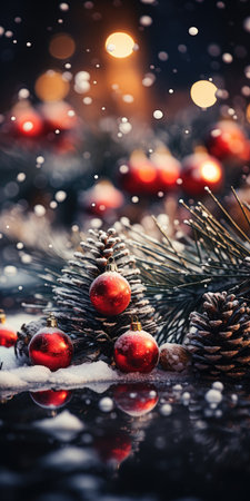Sparkling Christmas Ornaments Decoration Defocused Background background Winter xmas holiday theme bannerの素材