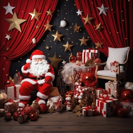 Beautiful photo zone with professional equipment and decorated Christmas tree fabulous feelingの素材