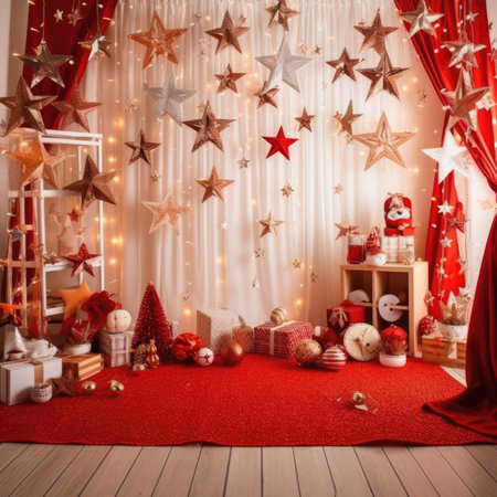 Beautiful photo zone with professional equipment and decorated Christmas tree fabulous feelingの素材