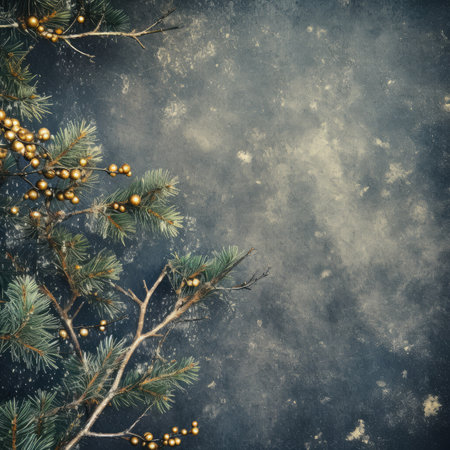 Christmas holiday background christmas tree branch text copy space frame text Retro style Old fashionedの素材