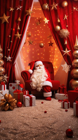 Beautiful photo zone with professional equipment and decorated Christmas tree fabulous feelingの素材