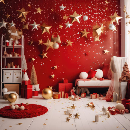 Beautiful photo zone with professional equipment and decorated Christmas tree fabulous feelingの素材
