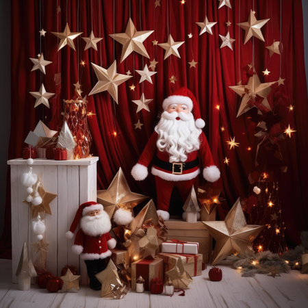 Beautiful photo zone with professional equipment and decorated Christmas tree fabulous feelingの素材