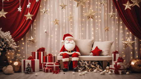 Beautiful photo zone with professional equipment and decorated Christmas tree fabulous feelingの素材