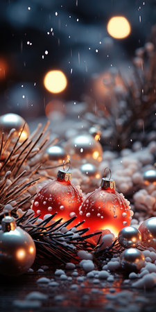 Sparkling Christmas Ornaments Decoration Defocused Background background Winter xmas holiday theme bannerの素材