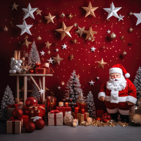 Beautiful photo zone with professional equipment and decorated Christmas tree fabulous feelingの素材