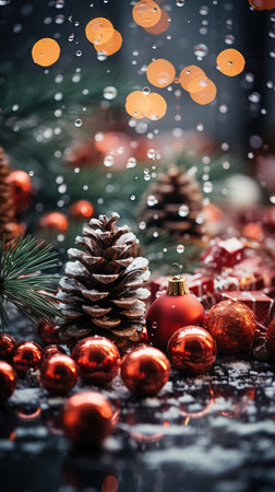 Sparkling Christmas Ornaments Decoration Defocused Background background Winter xmas holiday theme bannerの素材