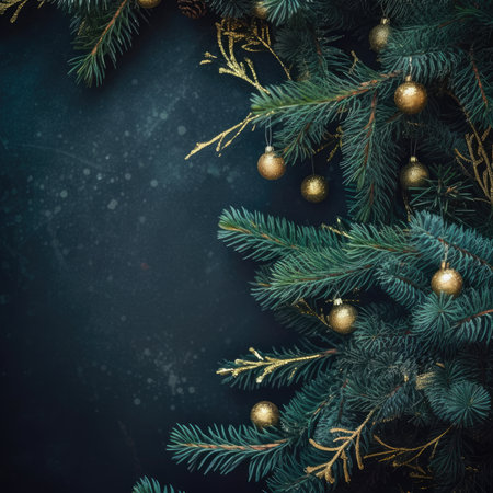 Christmas holiday background christmas tree branch text copy space frame text Retro style Old fashionedの素材