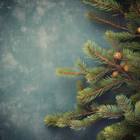 Christmas holiday background christmas tree branch text copy space frame text Retro style Old fashionedの素材