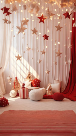 Beautiful photo zone with professional equipment and decorated Christmas tree fabulous feelingの素材