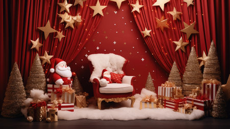 Beautiful photo zone with professional equipment and decorated Christmas tree fabulous feelingの素材